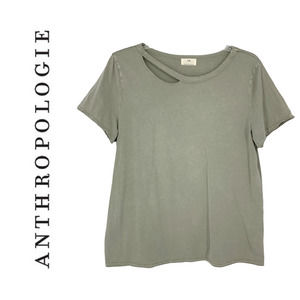 Anthropologie T.la Mariela T Shirt Sz S Asymmetric Cutout Neck Tee Moss NWOT NEW